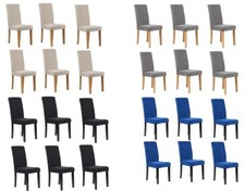 Velvet Dining Chairs Set of 6 Diamond Stitch back Wooden Legs Beige Grey Blue Bk
