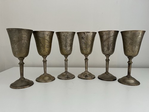 Vintage etched brass goblets - vintage,