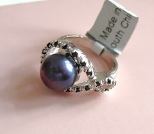 *BEAUTIFUL* 10MM BLACK SOUTH SEA PEARL RING STERLING SILVER SIZE L USA 5.75  QVC