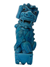 Vintage Small Fu Foo Dog Figurine Chinese Ceramic Turquoise Temple Lion 20cm /8"