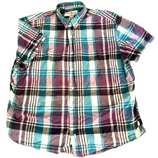 Old Navy Classic Shirt Slim Fit Plaid White Purple Blue XXL Short Sl Butn Preppy