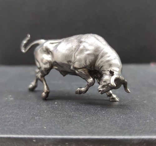 Solid black brass bull - brass, statue