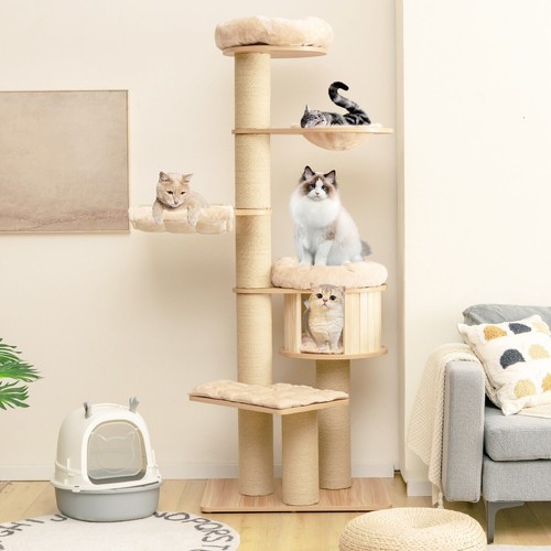 Multi level wooden cat tower - wooden,