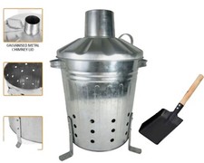 GARDEN WASTE INCINERATOR GALVANISED BIN WOOD BURNER LEAVES ASH PAPER & SHOVEL