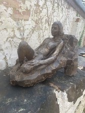 Antique / Vintage Clay Maquette Large Reclining Nude In Brutalist Style - C20th