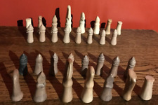 HAND CARVED VINTAGE SOAPSTONE CHESS SET MIXED COLOURS - 1 PIECE MISSING! SPARES