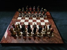 Italfama Luxury Chess Set Napoleonic Hand-Painted Cast Metal Pcs Elm Root Board