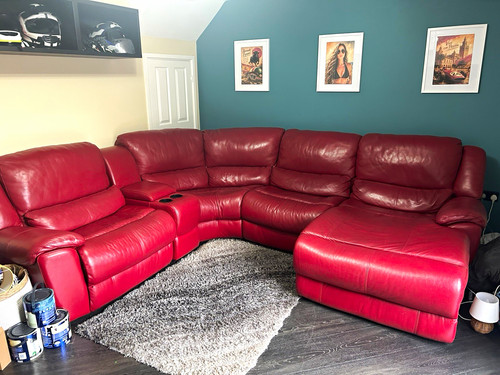 Red leather corner sectional - leather,