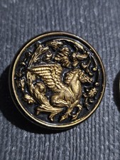 Single Black And Gold Vintage Glass Shank Button Horse Pegasus