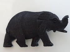 VINTAGE HAND CARVED AFRICAN BLACKWOOD ELEPHANT WITH RAISED TRUNK BROOCH PIN