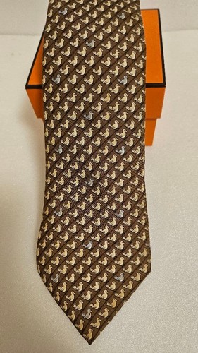 Hermes tie bird pattern - bird, brown