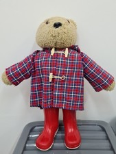 Vintage Paddington Bear Checked Coat Red Wellington boots Rare Collectible 