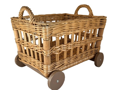 Wicker rattan rolling basket - rolling,