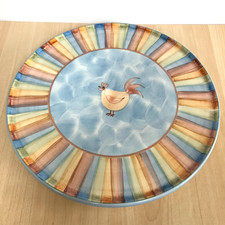 Jersey Pottery Chicken Cake Plate Stand Large 11" Dia Stoneware with Cork Base