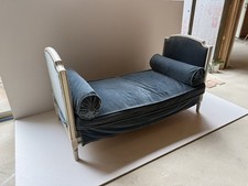 Blue Louis XVI French Antique Day Bed With Two Armchairs