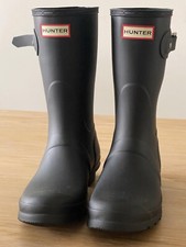  HUNTER WOMEN’S TRI-COLOUR LOGO BACKSTRAP WELLINGTON BOOTS. Size 6UK  Black NEW 