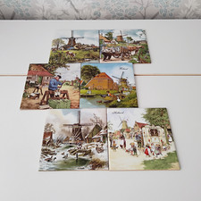 Vintage Holland Clay Square Art Tiles Ter Steege  By J.C.Van Hunnik x 6 Scences