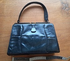 Black 1950s patent handbag h - patent, handbag,