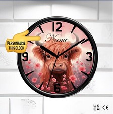 Highland Cow Wall Clock Personalised Best Seller Unique Clock Birthday Gift
