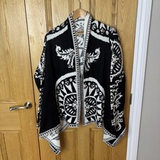 Spirit Of The Andes Open Cardigan Women’s One Size Black White Aztec Knit Alpaca