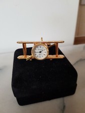 Miniature Brass Aeroplane Clock New Battery Fitted Boxed H2.5cm X L7cm 