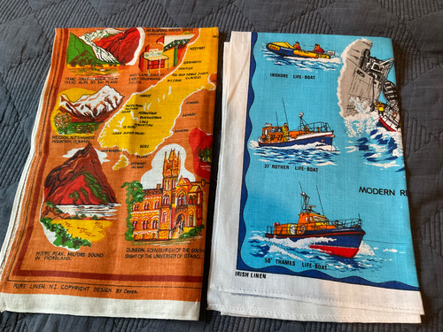 Pair vintage tea towels - pair,