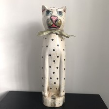 Large Vintage Hand Crafted Wooden Painted CAT Sculpture Folk Art 40cm