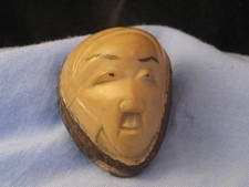 HAND CARVED JAPANESE TAGUA NUT ANTIQUE FACE BEAD NETSUKE BELT TOGGLE