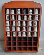 30 x Vintage Bone China Thimbles With Wooden Wall Stand To Hold 48