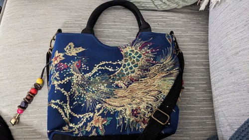 Sequinned blue bag - bag, gold