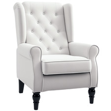 HOMCOM Accent Armchair Home Furniture Retro Tufted Club Wood Fabric Cream White
