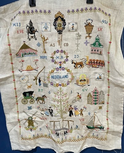 Vintage dutch sampler cross - sampler,