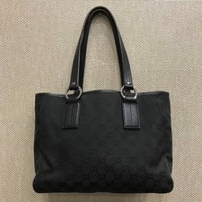 Gucci GG Canvas Tote Shoulder Bag Handbag Leather Black Silver Unisex Authentic