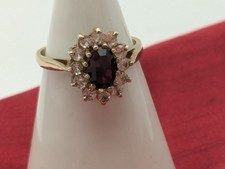 Gold Toned Sterling Silver Red Gemstone Cluster Dress Ring. Size L