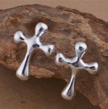 Pretty, Dainty Silver Plated Cross Stud Earrings: UK Seller