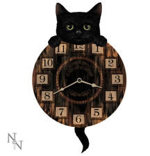 Nemesis Now Black Cat Wooden Pendulum Clock Swinging Tail Kitten Tickin'