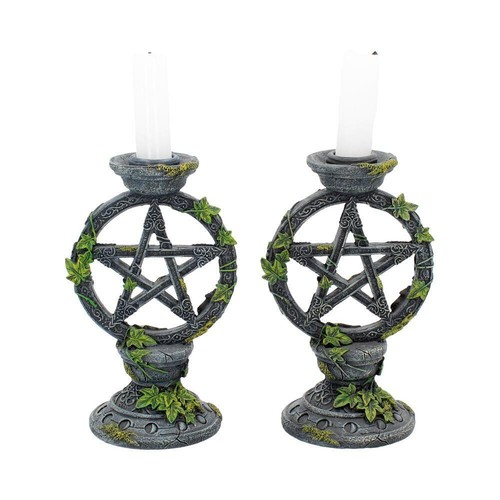 Wiccan pentagram candlesticks - wiccan,