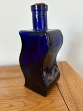 Vintage Cobalt Blue Wavy Design Corked Glass Bottle