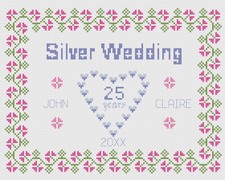 Cross Stitch Wedding Anniversary Sampler Kit or Pattern - Florashell - Silver