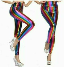 Ladies Shiny American Metallic High Waist Disco Leggings Wet Look Stretchy Pants