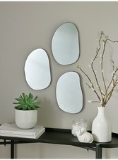 Pebble-Shaped Mirror Set - 3 Clear Glass Mirrors, 26x17cm, MDF Frames, Modern