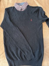 Navy Blue Gingham Crew Neck Regular Mock Shirt Jumper / Size S