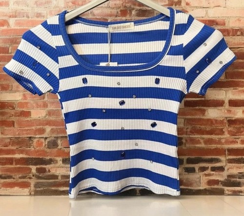 Blue white striped - white, crop