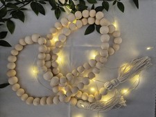 Wooden Beads Christmas Garland Montel Swag Decorations with Jute Tassel 180cm