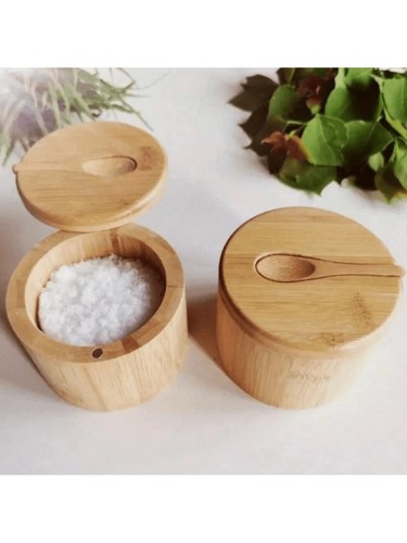 1pc bamboo salt cellar with - cellar,