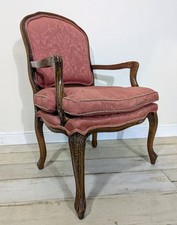 Vintage Armchair French Style Louis Shabby Chic High Throne Carved Red Fabric 