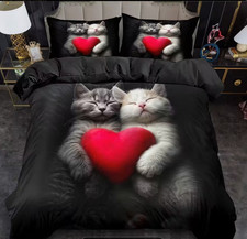 Red Heart Sleeping Couple Cat