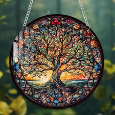 Circular Acrylic Wall Art Garden Wall Window Decor Wall Hanging Tree Of Life UK