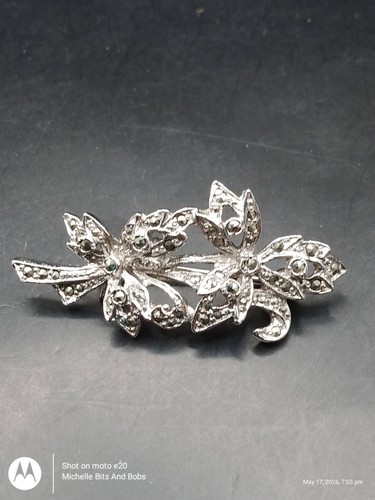 Silver tone marcasite flower - silver,