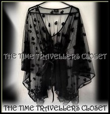 TOPSHOP KATE MOSS BLACK FLORAL TULLE LACE TIE DRAPE SHEER KAFTAN BLOUSE UK 6 34